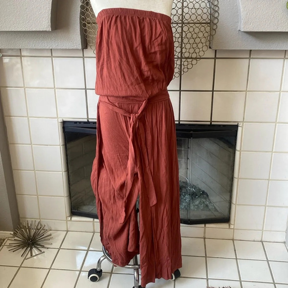 Becca by Rebecca Virtue Ponza Crinkled Rayon Jumpsuit CoverUp Bronze size large - Picture 5 of 12